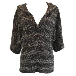 True Grit Gray Black Striped Mohair Dolman Sweater Hoodie